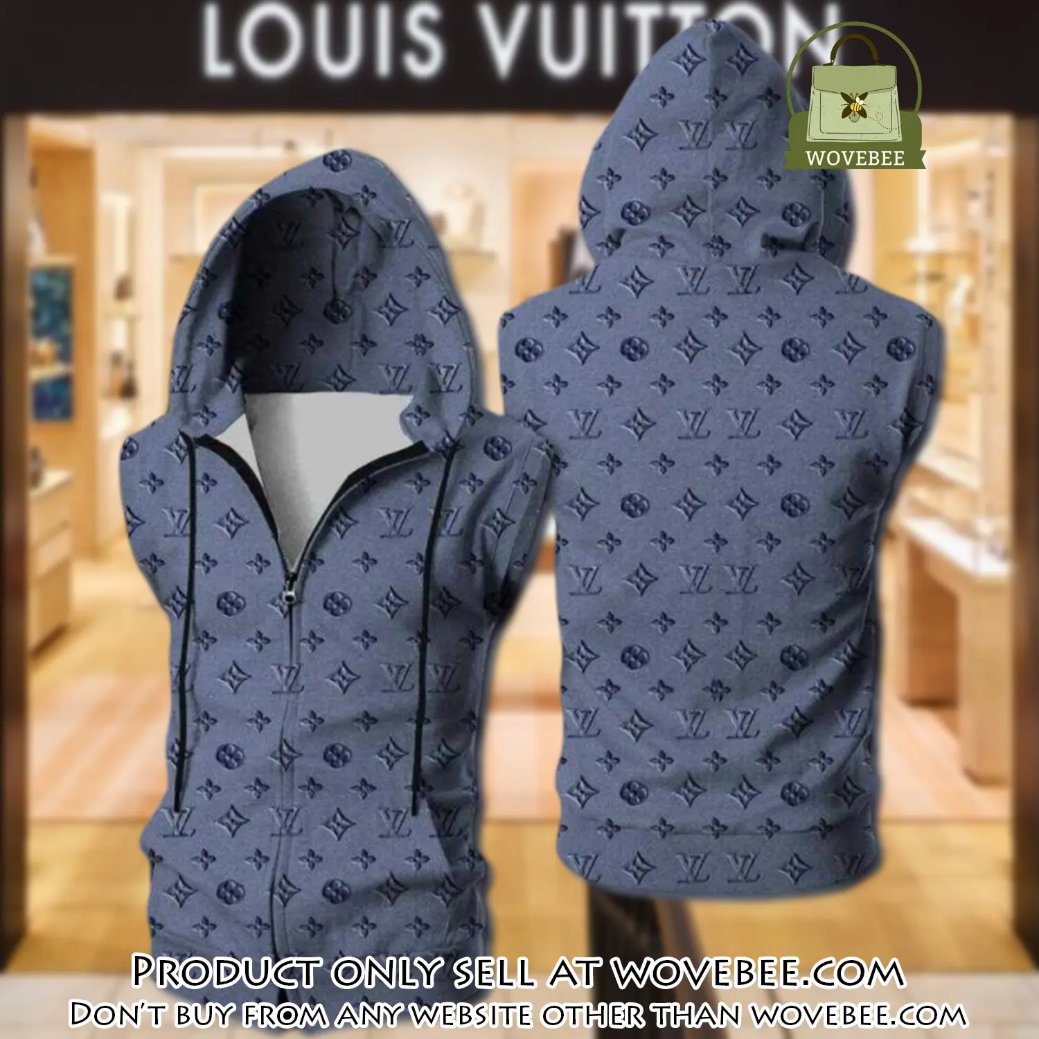 Louis vuitton blue unisex sleeveless zip up hoodie luxury for men women szh011 wvb0524493